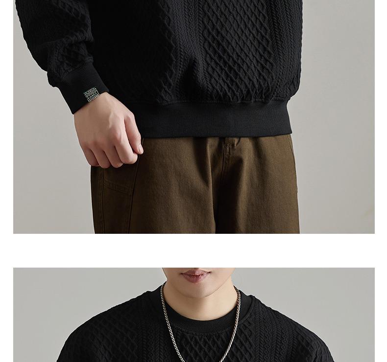 Retro Trendy Textured Jacquard Round Neck Sweatshirt for Men - Loose Fit, Plus Size Friendly, Casual Long Sleeve Top