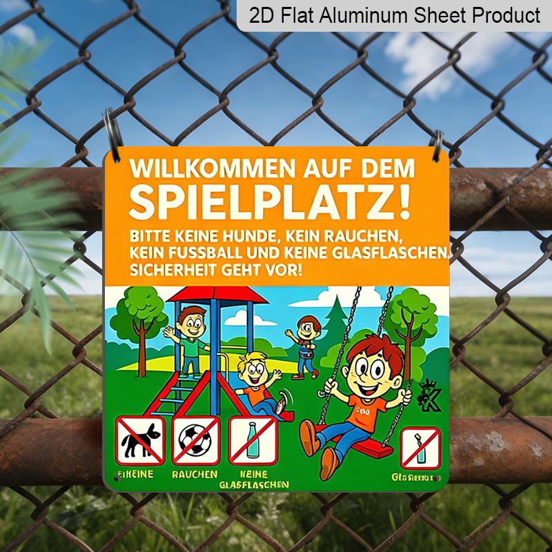 2D Flat, 1pc, Vintage Playground Safety Tips Aluminium Metal Decorative Plaques, Outdoor, Garden, Yard, School, and Public Space Decor, Practical