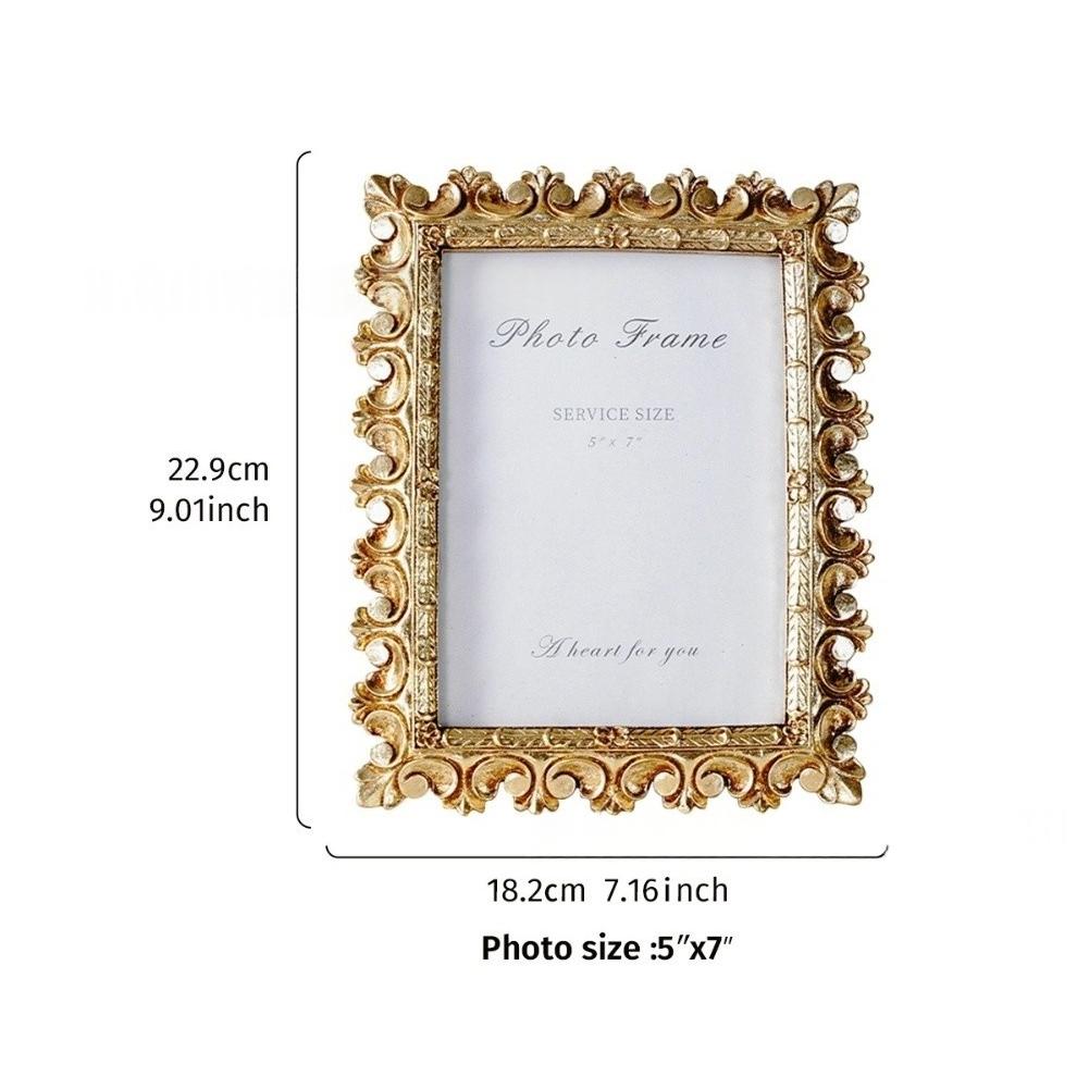 Gold Resin Vintage Picture Frame for Tabletop Decor Retro Design Home Bedroom Office Photo Frame with Easy Insert