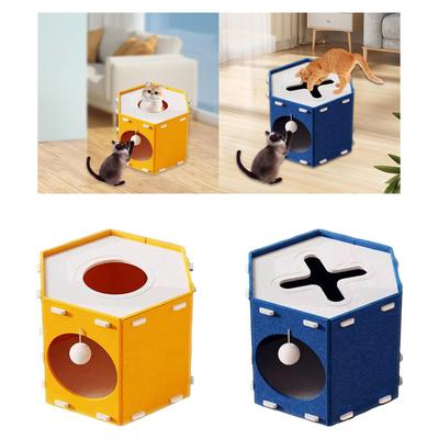 Felt Cat House for Small Medium Large Cats Peephole with Ball Hanging Furniture Kitten Cave Tunnel Extra Large Scratch Resistant