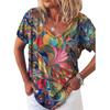 2023 Summer Fashion Abstract Print Short Sleeve V-Neck T-shirt for Women