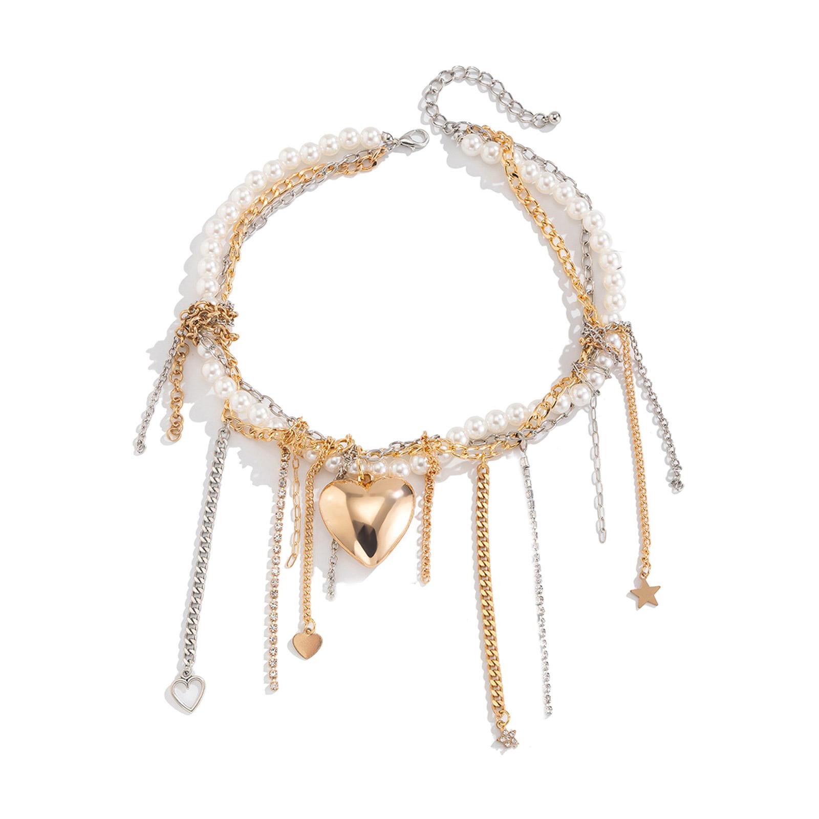 

Ожерелье с кисточками, ожерелье в форме сердца, многослойная текстура ювелирного сплава для усиления очарования на вечеринке, свадьбе или неформальном мероприятии