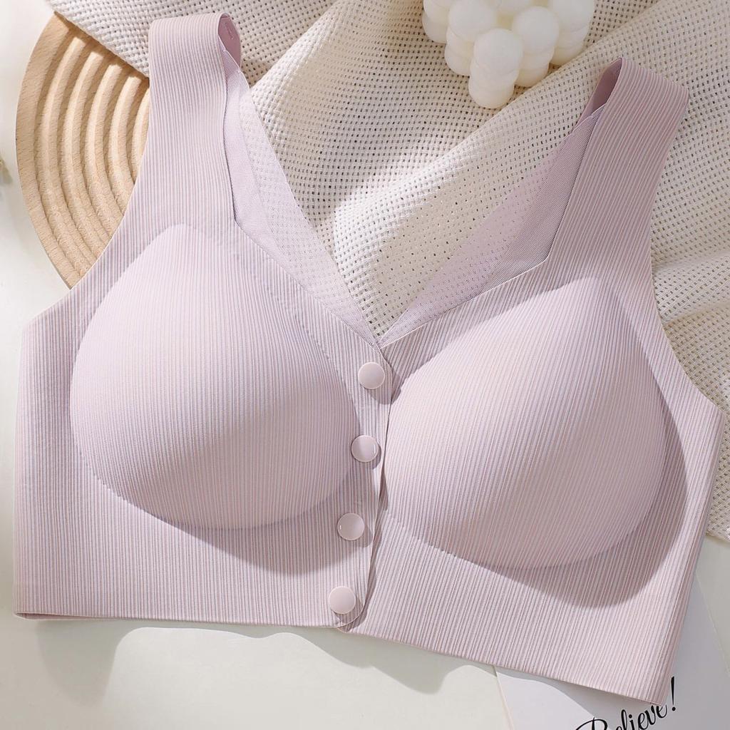 Breathable Front Buckle Seamless Underwear Thin Style Large Chest Small Plus Size Middle-aged and Elderly Women Comfortable No Ring Nursing BraBra