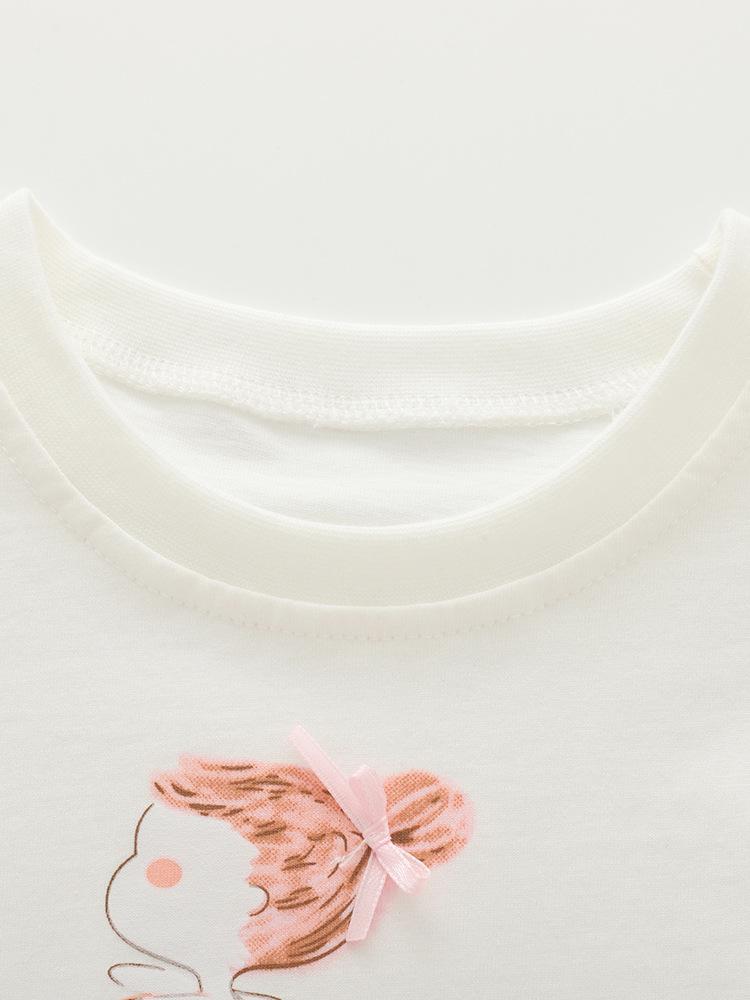 Modny letni dwuczęściowy strój dla dziewczynek - Krótki rękaw, okrągły dekolt, dla małych i średnich dzieci.