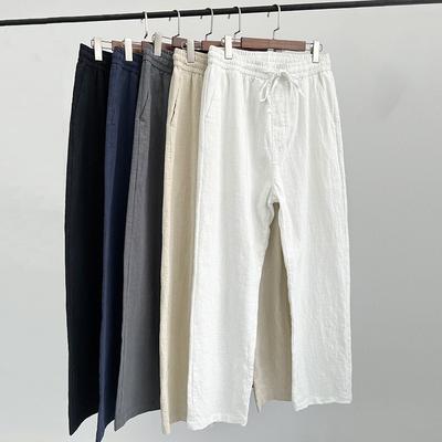 Men's Summer Solid Color Cotton Linen Casual Pants Plus Size Straight Simple Long Pants