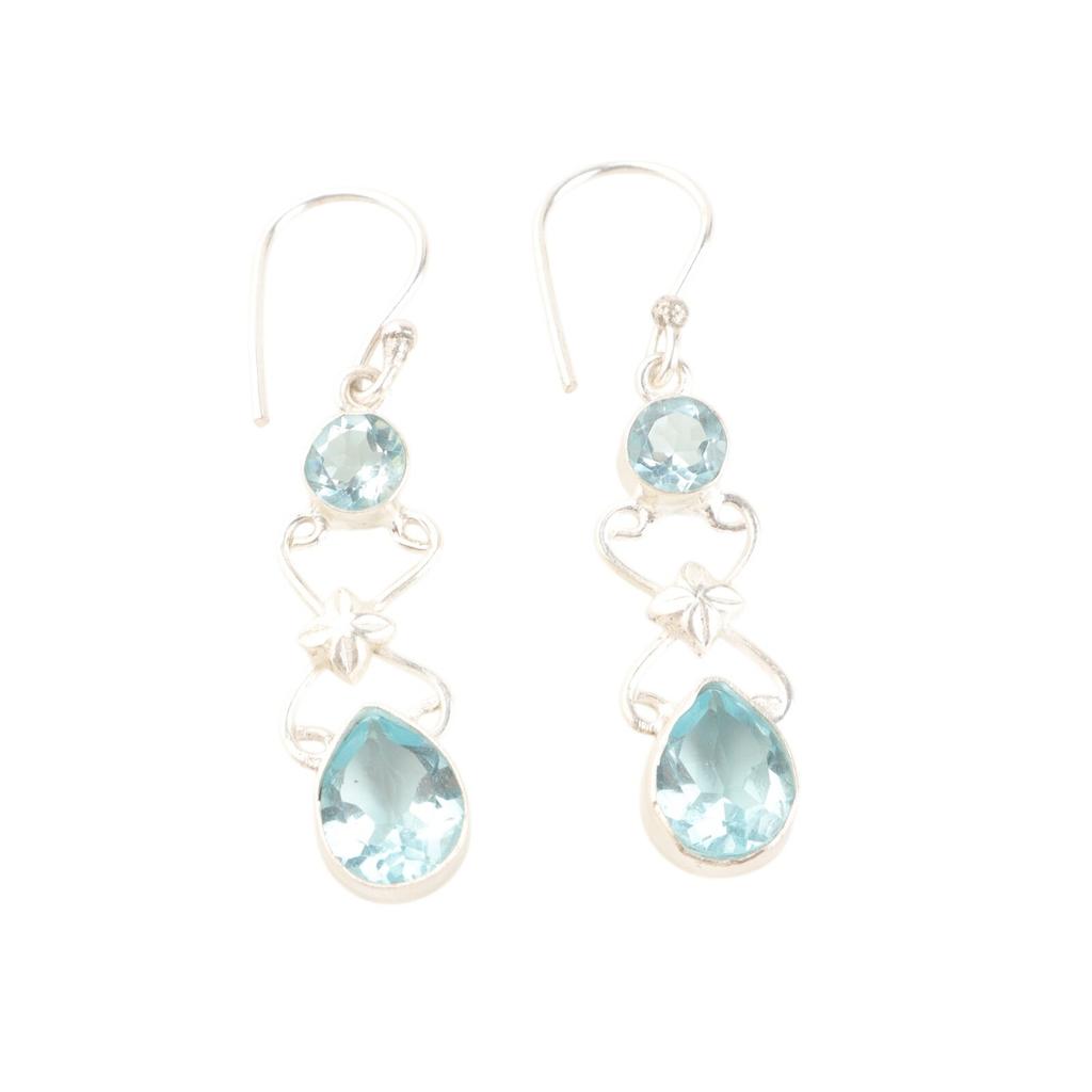 Pierre Précieuse Topaze Bleu Ciel Naturel Argent Sterling 925 Bijoux Boucles d'Oreilles Fait Main 2" EE-156-7