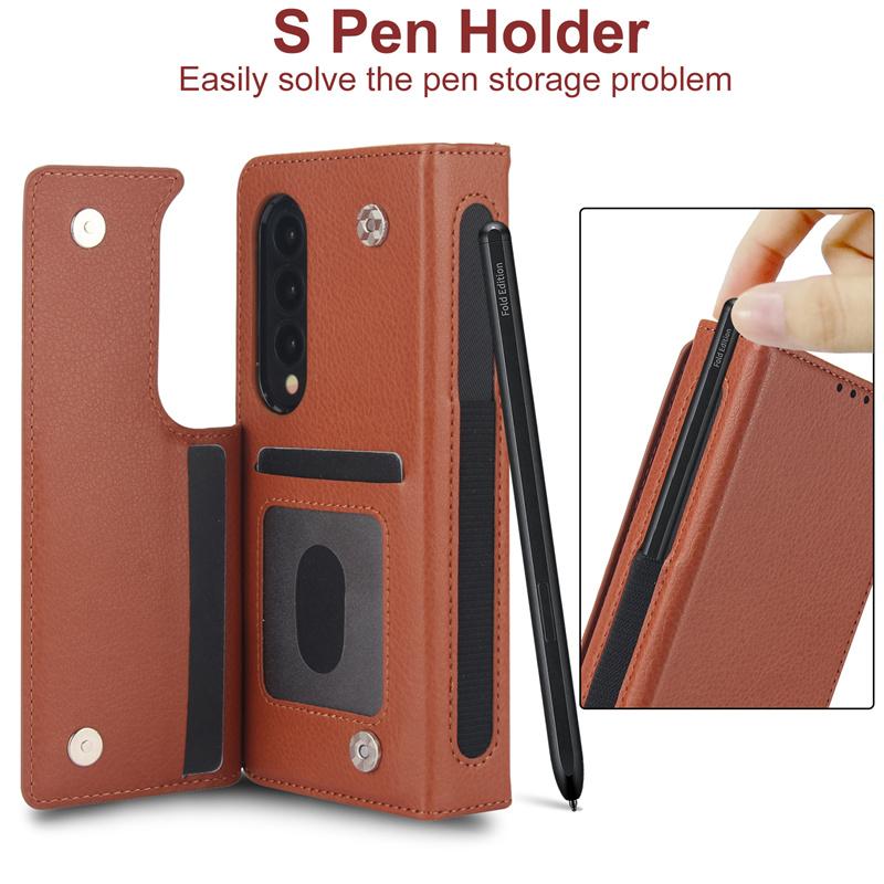 Pro Samsung Z Fold 6 Kožená Skládací vložka na kartu Slot pro pero Pouzdro na telefon Pro Galaxy Z Fold 5 Z Fold 3 4 Flip Multifunkční stojánek