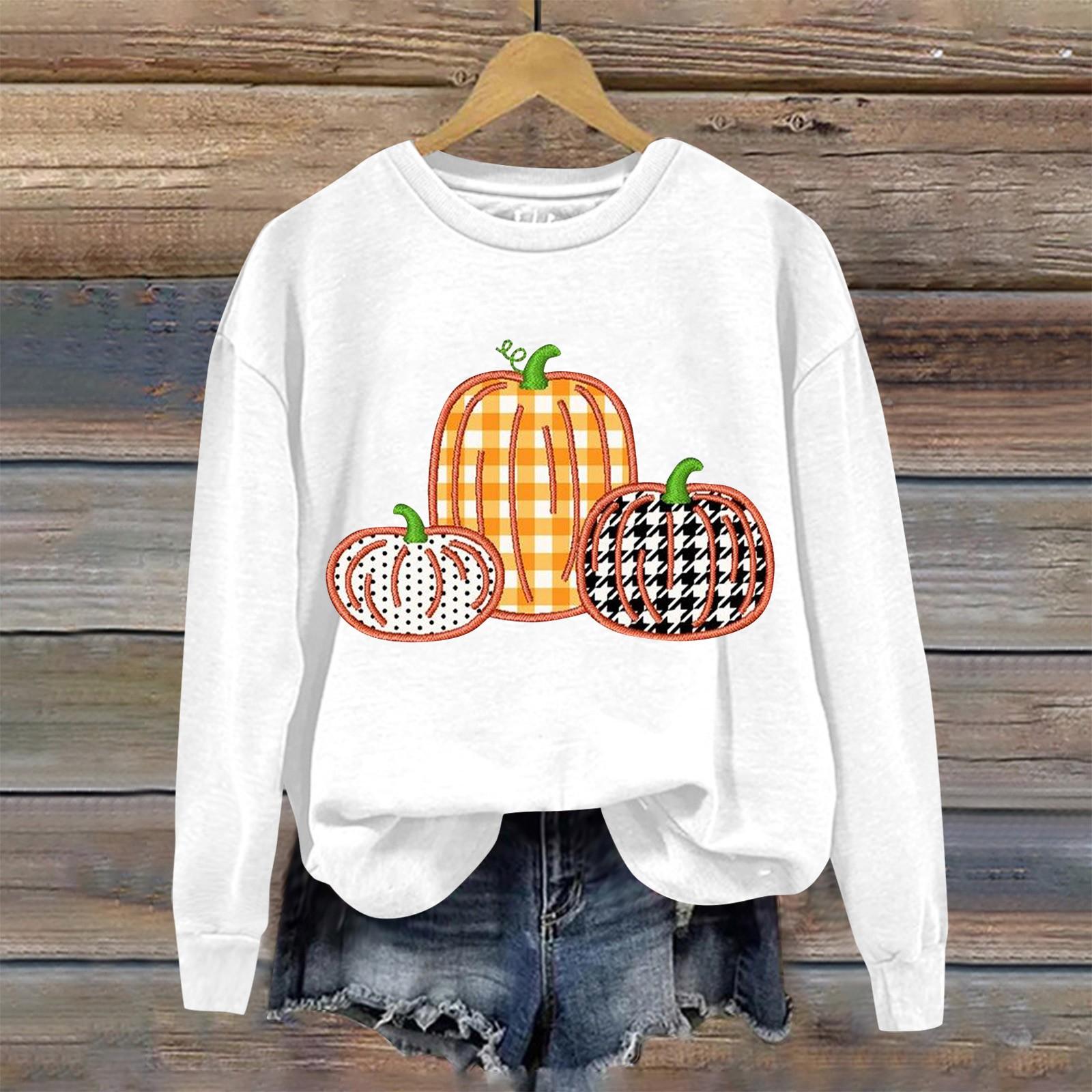 

Женская мода Хэллоуин с длинным рукавом с принтом Свободная толстовка с круглым вырезом Топ XL белый