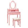 Day and Night - Day and Night Pink Paulownia Wood Dressing Table and Stool Set 75x69x140 Cm