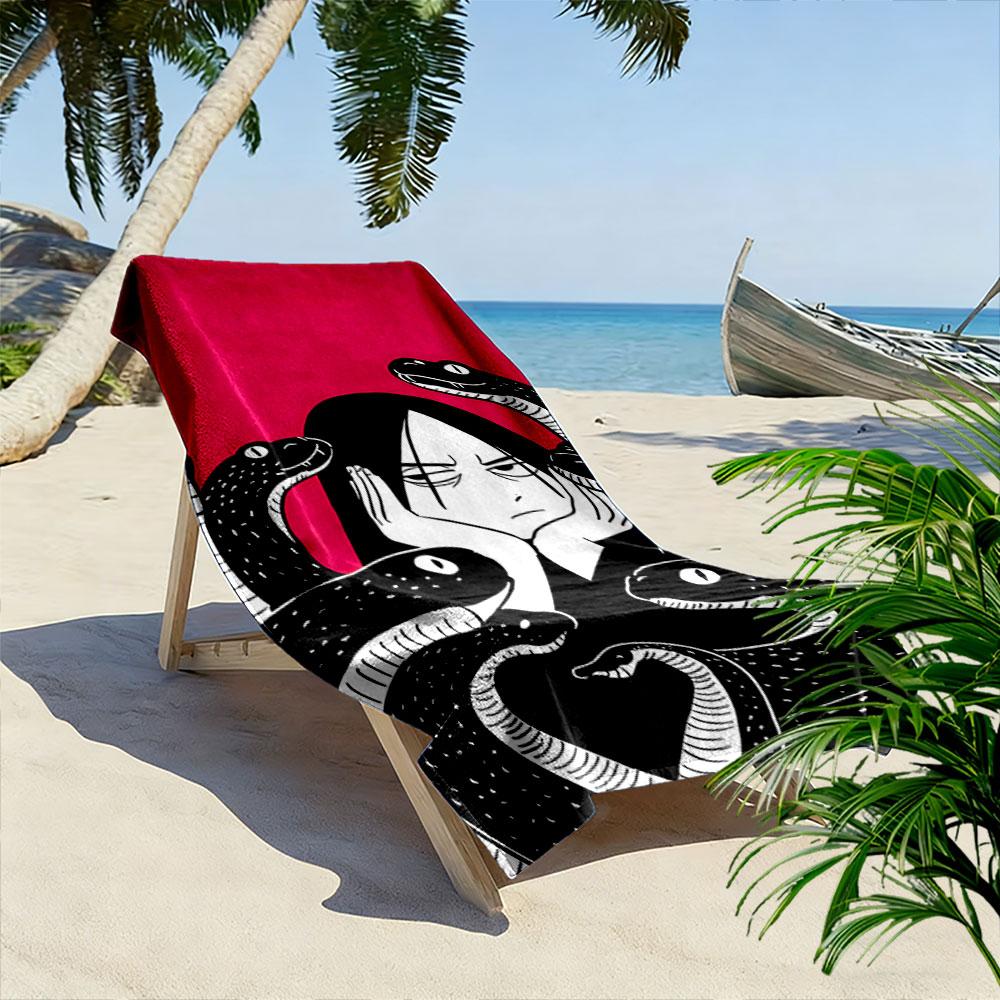 Girl Surrounded by Snakes Art Beach Towel Quick-drying for Travel Outdoor Sports Jogging Beach and Swimming
