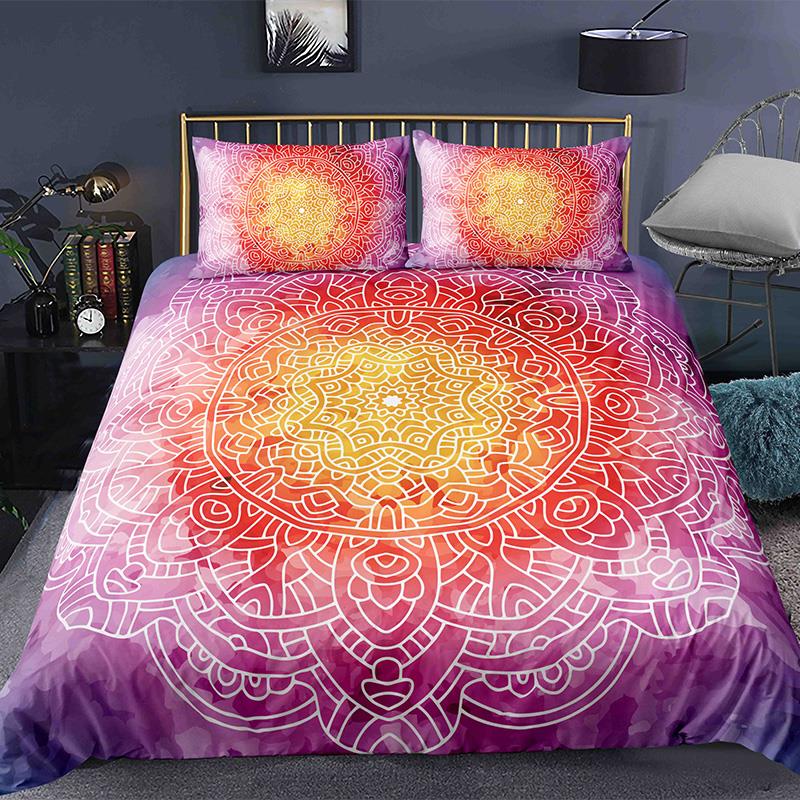 Bohemian 2/3Pcs Boho Mandala Bedding Set Twin Queen King Size Comforter Duvet Quilt Cover And Pillowcase Soft Bedclothes