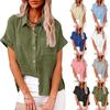 Summer New Women's Clothing Solid Color Linen Shirt Short Sleeve Casual Loose Shirt