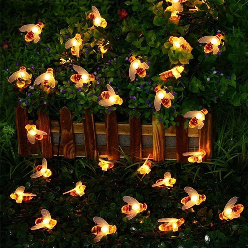 Solar Powered Cute Honey Bee Shape LED String Light Outdoor Garden Fence Patio Decor