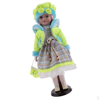 Lovely Girls Porcelain Doll With Wood Display Stand 40cm