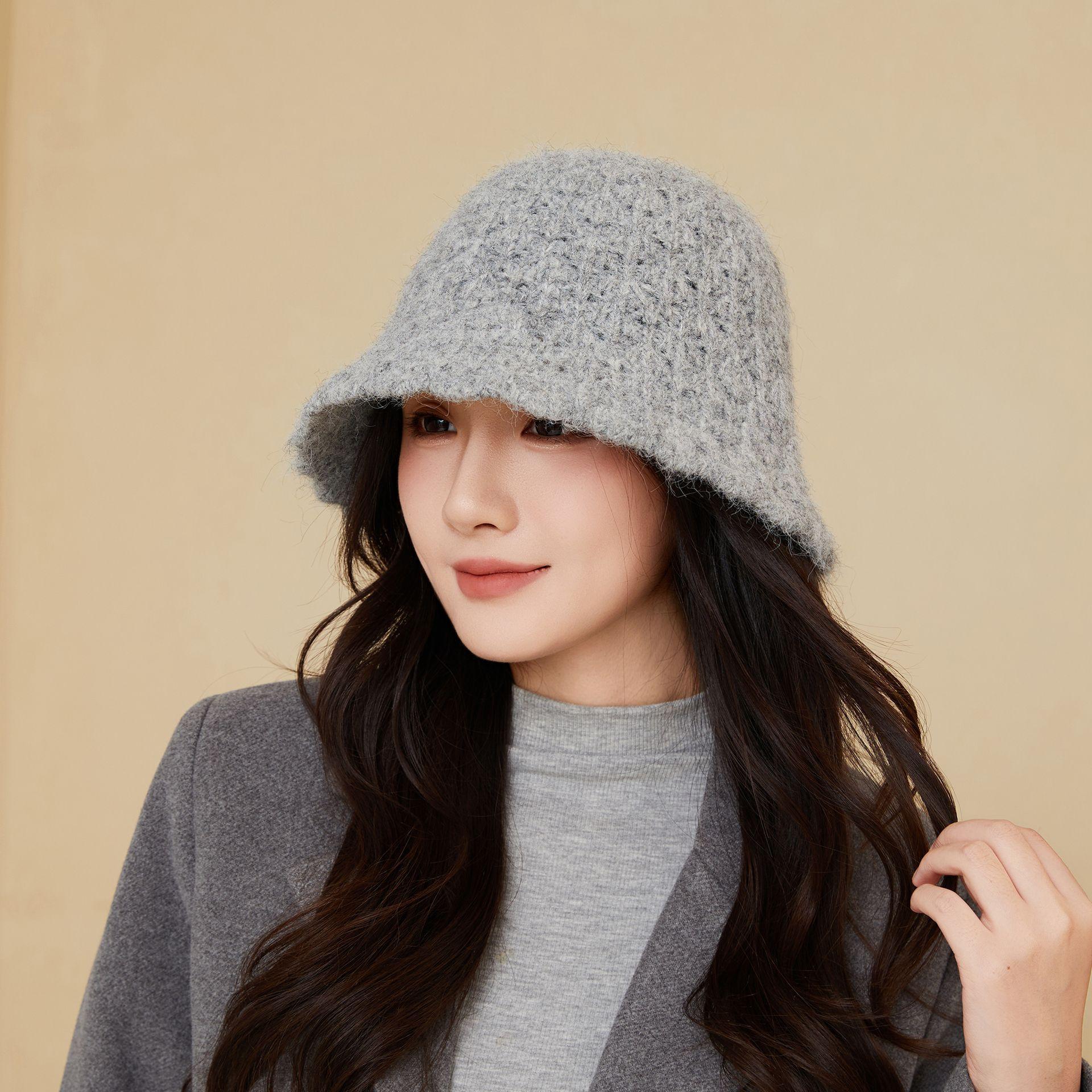 

Новая стильная шляпа-панама для женщин, теплая вязаная шапка, универсальная, удобная, маленькая однотонная, модная дорожная шляпа-ведро, трендовая осень и зима One Size