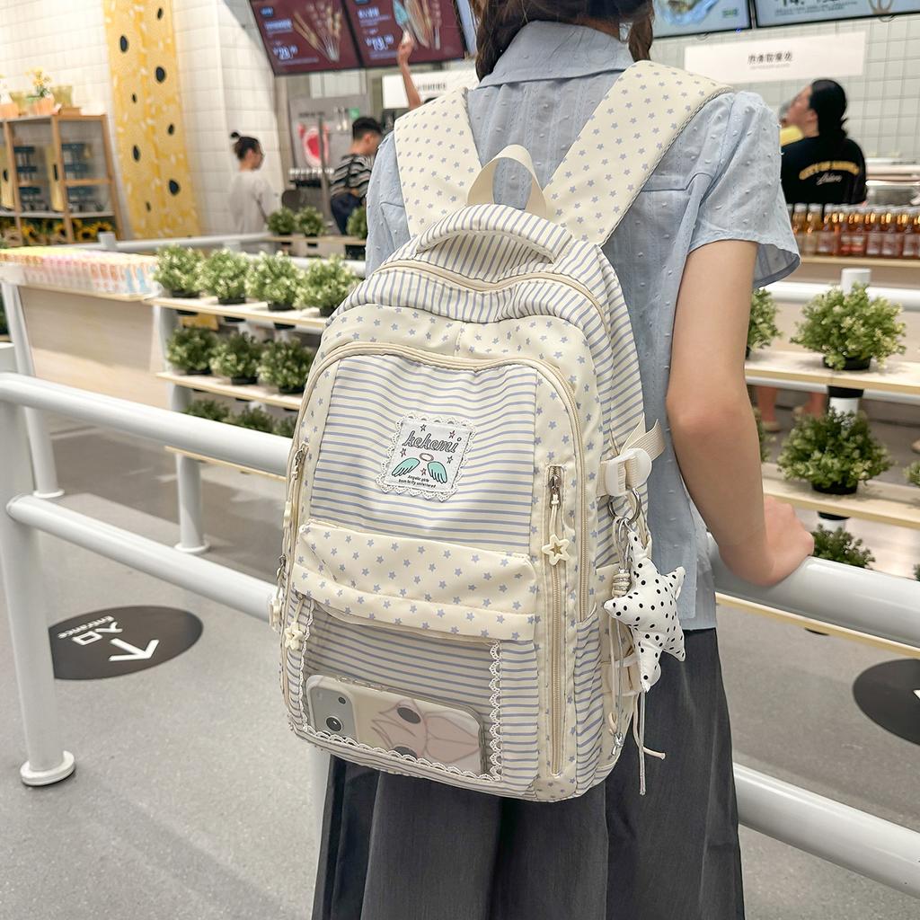 Schoolbag Vitality Soft Fog Powder Lace Polka Dot Backpack Girlfriend Daily Class Weekend Travel Sweet Backpack