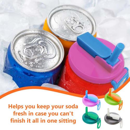 4-Pack Reusable Can Lids with Straws, Spill-Proof, and Easy-To-Clear Caps for Canned Drinks, Beer, and Juice, Includes Straws and Cleaning Brush