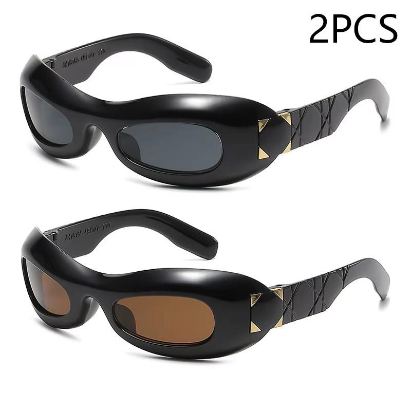 New Fashionable Oval Frame Sunglasses Y2k Punk Style Futuristic UV Protection Sunglasses 18165