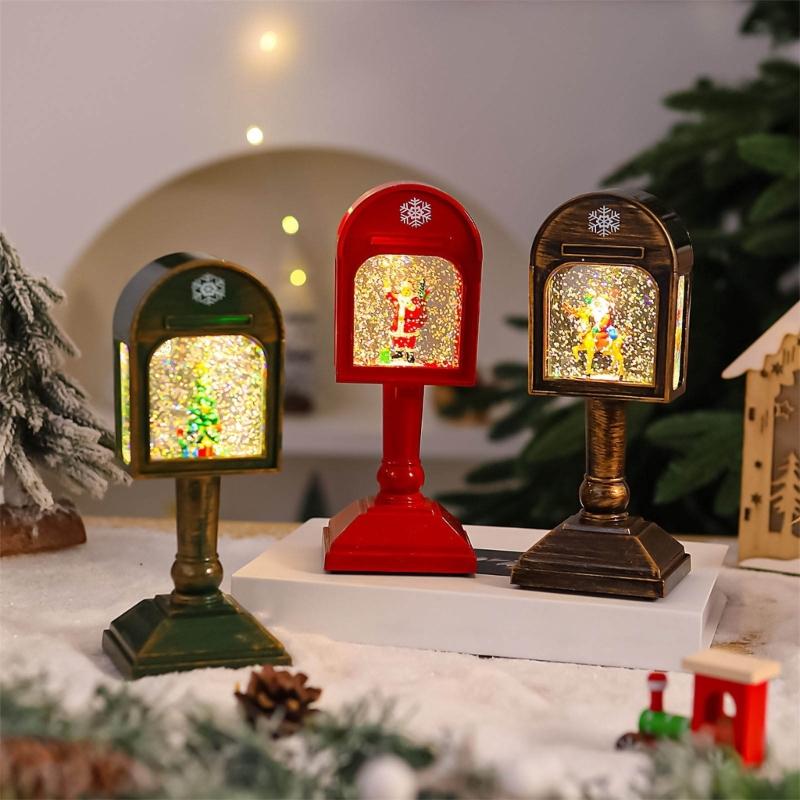 Glowing Musical Christmas Mailbox Crystal Night Light for Indoor Holiday Room Decoration USB Powered Table Lamp