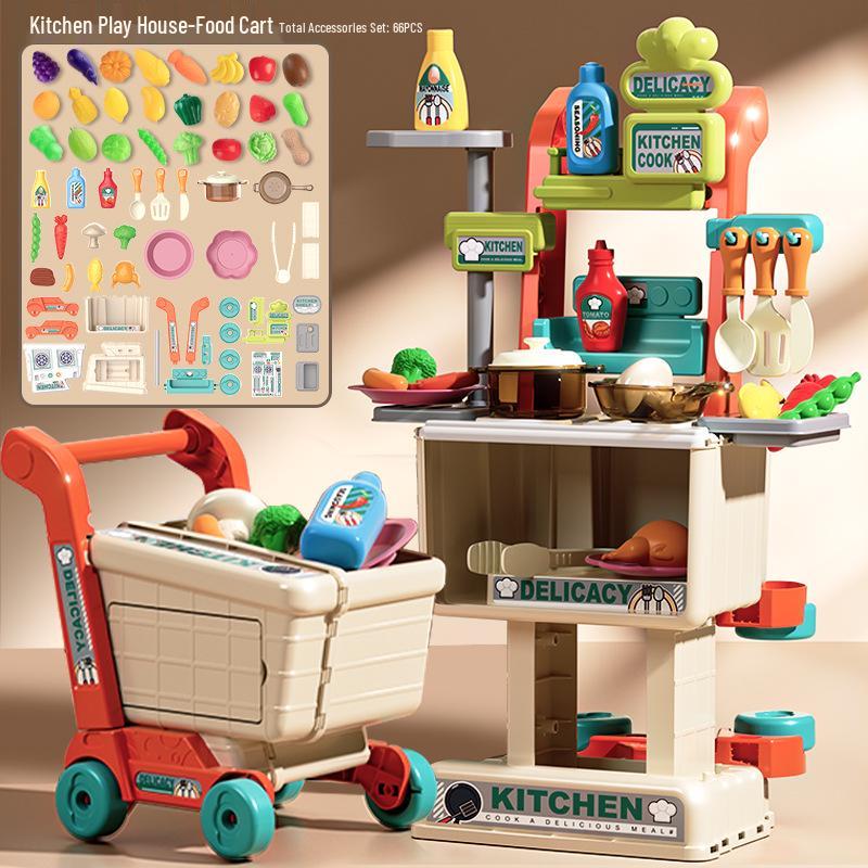 Mini Kitchen Playset: Pretend Play Shopping Cart & Cooking Toys for Kids