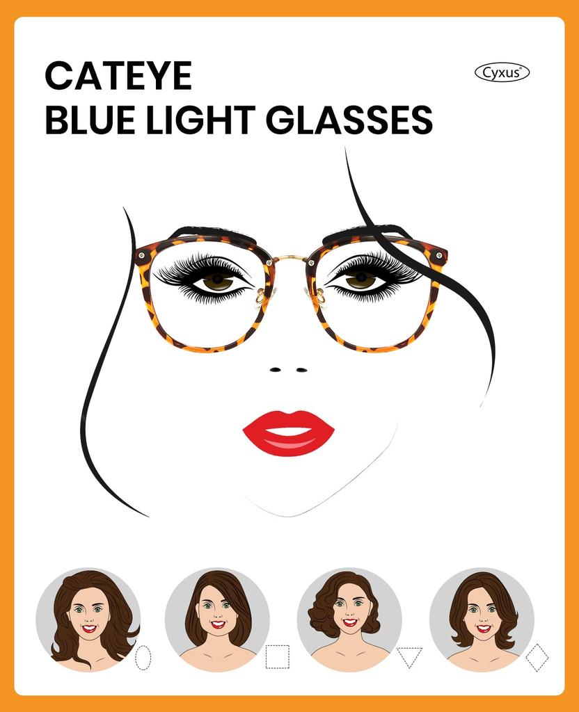 Clear Blue Light UV Unisex Eyeglasses [Cyxus] Stylish, Oversized, Lenses, Cut, Protection, (8169T10 Tortoiseshell)