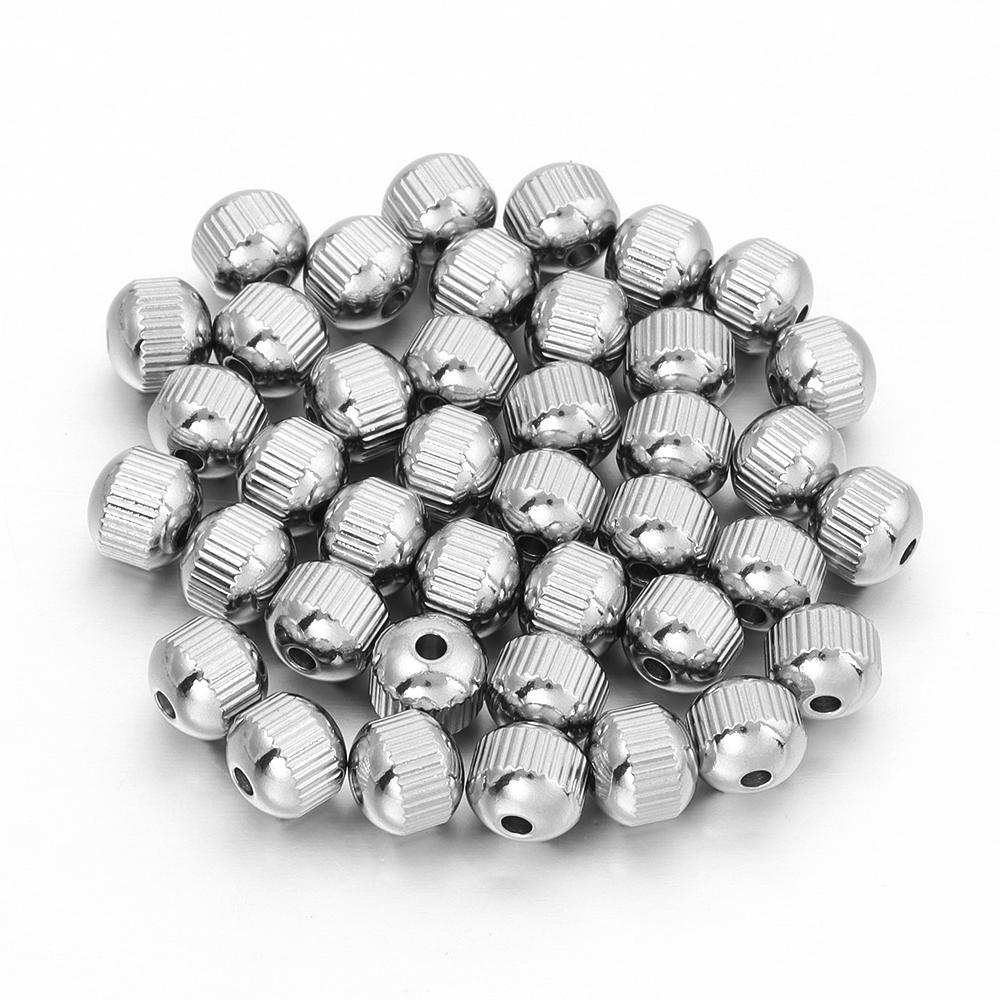 40pcs/lot 4 6 8mm Stainless Steel Beads Streaks Shape Spacers Loose Round Beads For DIY Jewelry Making Accessories Findings