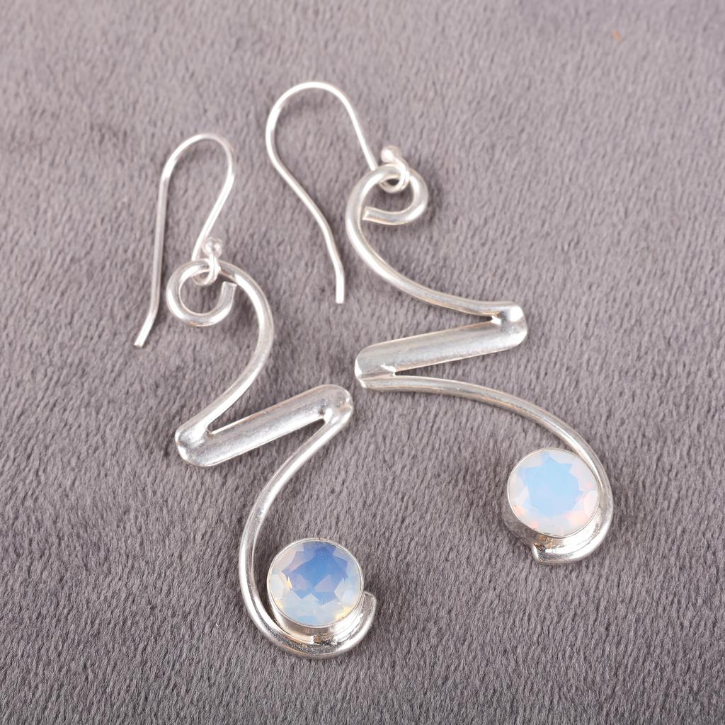 Milky Opal 925 Solid Sterling Silver Earrings, Handmade Gemstone Earrings Jewelry, Gifts For Wife Brand New Earrings