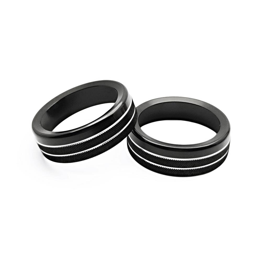 2Pcs Aluminum Red Air Condition Knob Audio Volume Control Button Circle Decoration Trim Ring Cover For Ford Mustang 2015-2020