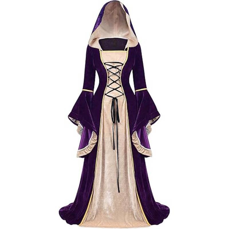 Medieval Vintage Court Dress With Velvet Fabric And Puff Sleeves For Halloween Costume Enthusiasts