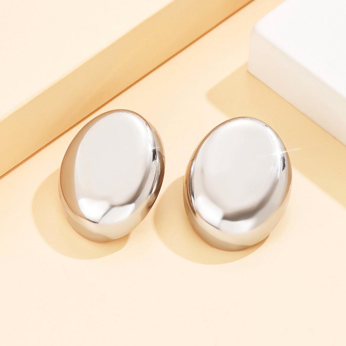 Oval Geometric Stainless Steel Luxury Earrings - Bold Personality Studs