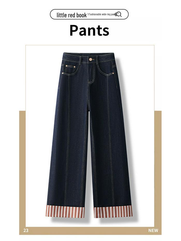 Korean Retro Striped Patchwork Loose Jeans for Spring & Autumn 2025