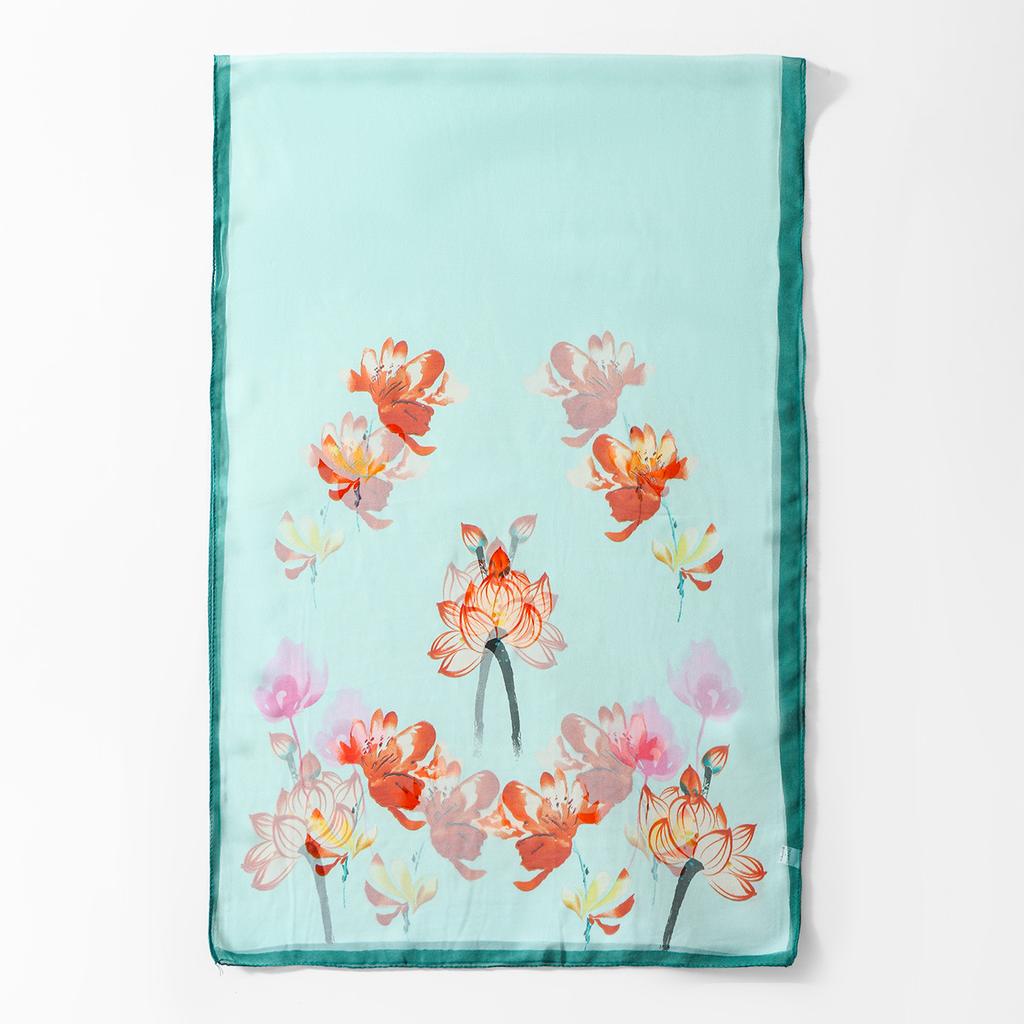 New Qiaoqisha Silk Scarf Women In Spring Summer Autumn Flower Printed Sunscreen Winter Versatile Fashion Color Long