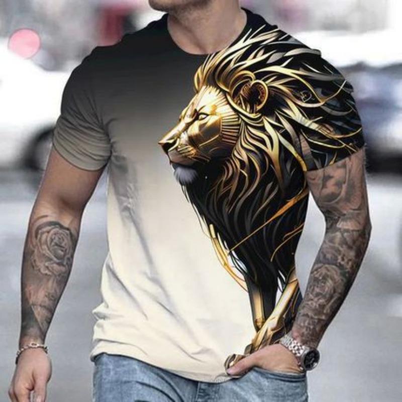 Summer Round Neck 3D Animal Patterns Print Top Fashionable Casual Short Sleeved Men's T-shirts