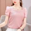 Ice Silk T-shirt Women's Summer Short Sleeve T-shirt French Court Style Bubble Sleeve Top Tide