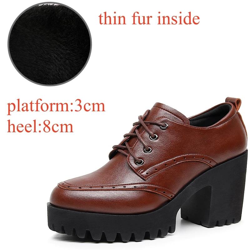 

Маленький размер 32-43 Британские броги с глубоким вырезом Женские оксфорды Осень Зима 2025 Туфли на блочном высоком каблуке Туфли на платформе Офис 40