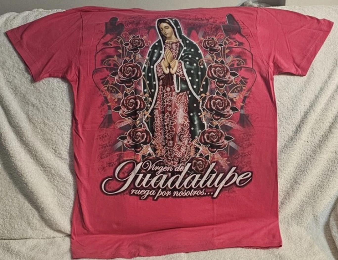 

VIRGEN DE GUADALUPE RUEGA POR NOSTROS VIRGIN MARY ROSE FLOWER PRAY T-shirt 4XL