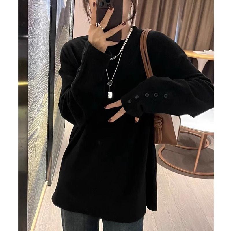 Solid Color Mid-length Brushed Bottoming Shirt for Women Autumn and Winter Long-sleeved T-shirt Top