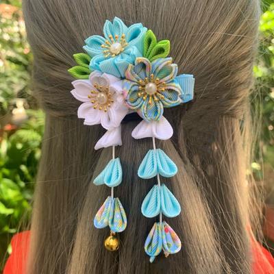 Ancient Style Sakura Flower Hair Clip Cloth Tassel Flower Hairpin Japanese Kimono Headwear  Wedding