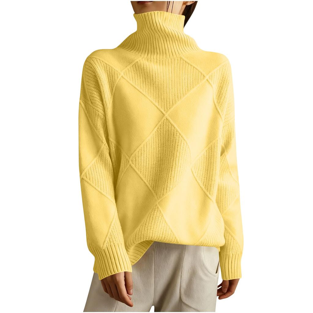Women's Solid Color High Neck Knitted Top, Casual Commuting Loose Sweater