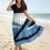 Women's Casual Loose Fit Bohemian Style Gradient Print Short Sleeve V Neck Maxi Dress with Flowing Skirt and Relaxed Silhouette