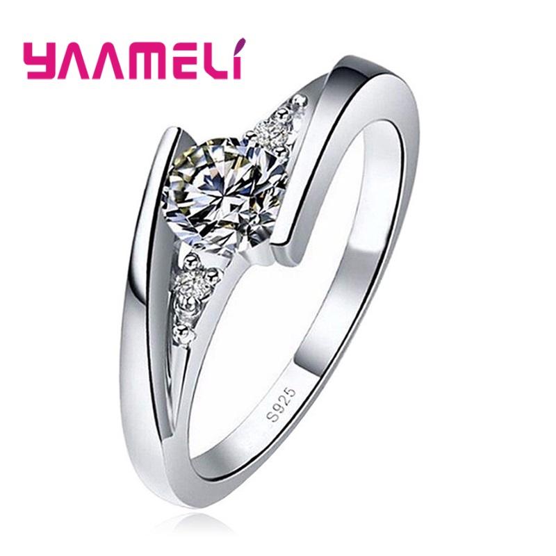 Anel Feminino Redondo com Pedra Zircônia Vintage Cor Prata 925 Joias de Casamento Promessa Cristal Noivado Bague para Mulheres