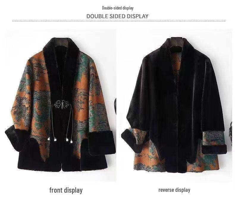 Mom's Reversible Faux Fur and Leather Coat - Women's Winter Fashion for Mid-Aged & Elderly