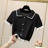 VAYLA Button Short Tops Tees Patchwork Y2k Shirt Clothing Women Pullovers Jumper Striped Sweater Fungus Blouse For Girls