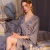 Vestaglia Jacquard da Donna Lusso Leggero: Accappatoio Lungo Primavera/Autunno, Raso di Seta Ghiacciata, Sensazione di Lusso, Accappatoio Singolo, Gonna da Bagno Pronta per l'Estate.