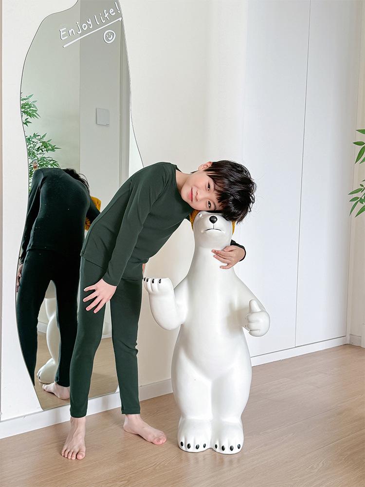 

2024 Детские теплые муссовые хлопковые осенне-зимние комплекты: Однотонные цвета, топы и брюки с круглым вырезом 100cm