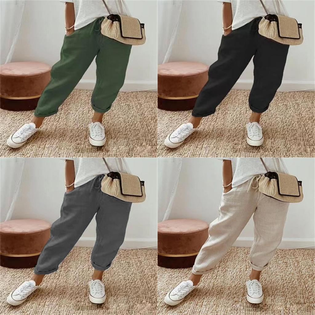Cotton Casual Pants For Women With Pockets And Elastic Waist For Spring 2023