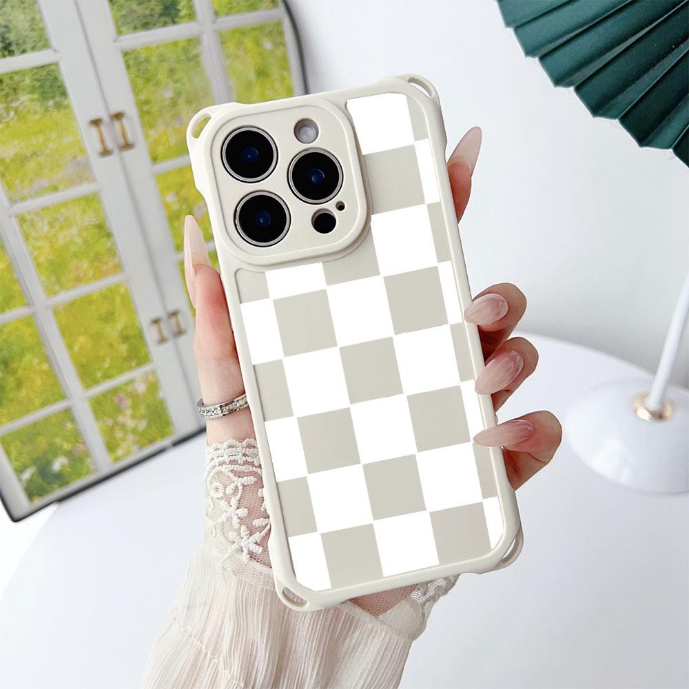 

Шахматная доска Цветной сетчатый узор ТПУ для iphone 17 16 15 14 12 Чехол для телефона Четырехугольная защита от падения Портативная подвесная веревка iPhone 16 белый