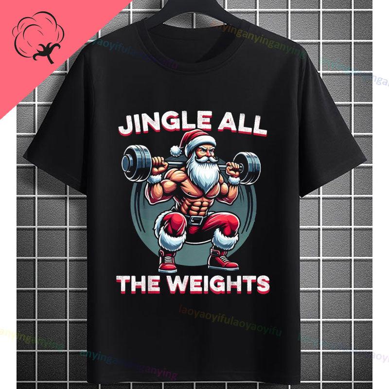 Funny Muscular Santa Christmas Gym Graphic Tshirt Casual Sports Humor Style Pure Cotton Shortsleeve Tshirt Outdoor Clothing