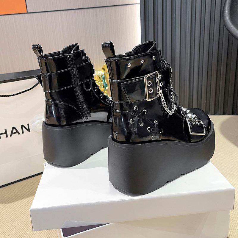 Fashion 9CM Women High Boots Cosplay Mid-calf Boots High Platform Wedges Boots Summer Autumn New Designer Gothic Shoes for Women Botas