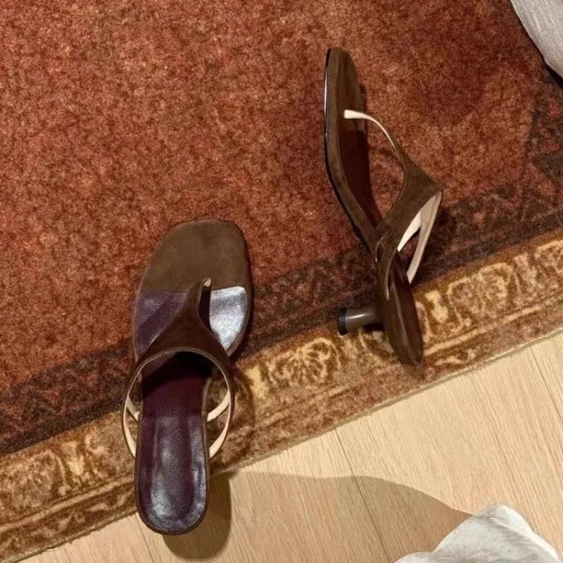Retro Fashion Large Size Solid Women's Slippers Women's Shoes 2026 New Summer Outdoor Peep Toe Square Toe Modern Slippers
